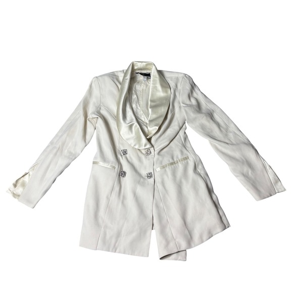 JS Collections Ivory Double Breasted Blazer Size 8 Collar Satin Trim - Picture 1 of 7